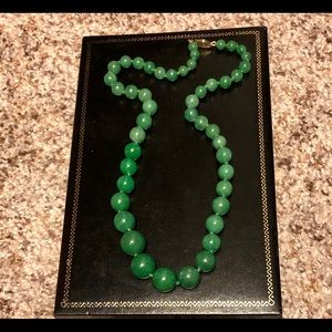 Beaded Jade Necklace Gold Tone
